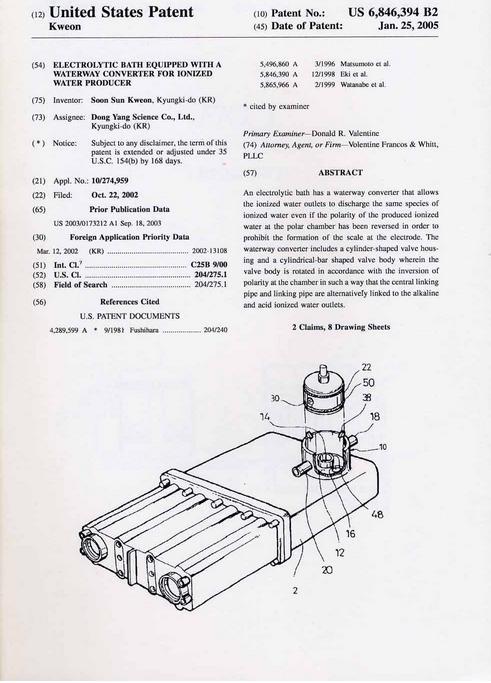 brevetto USA per la pulizia automatica d'electroddi d'ionizzatori d'acqua